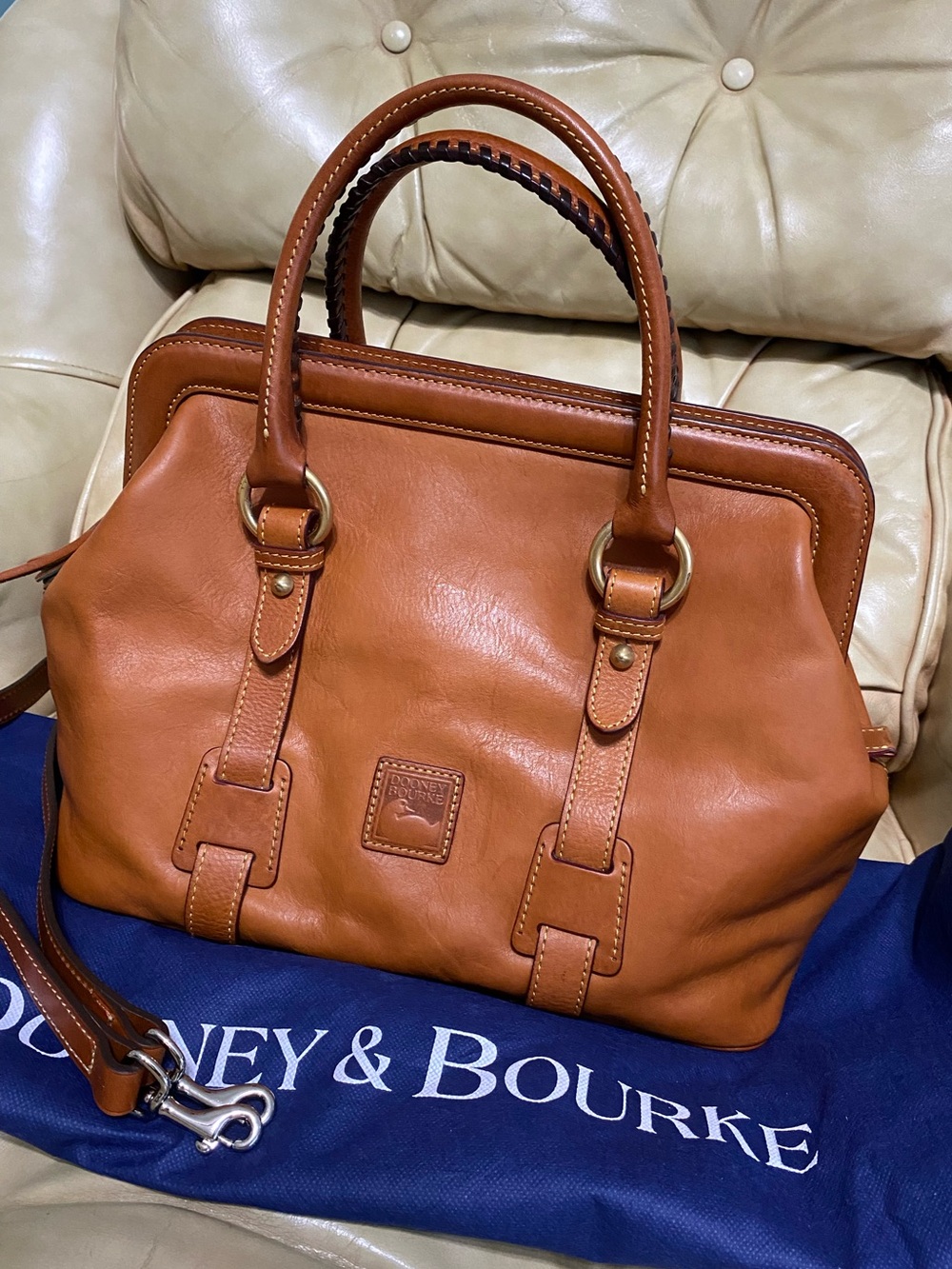 Dooney & Bourke LARGE Framed Doctor Bag Florentine Mitchell Leather Whipstitch